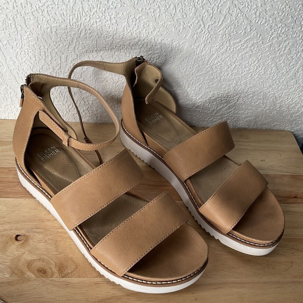 Eileen‎ Fisher Keno Strappy Honey Ankle Straps Back Zip Sandals Women 10 China